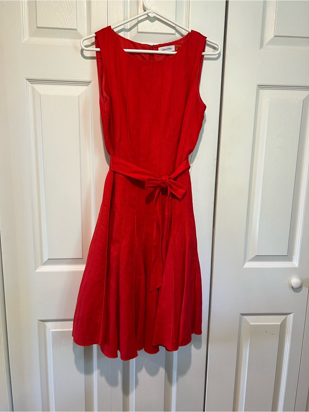 Calvin Klein Red Sleeveless Belted Fit & Flare Dress